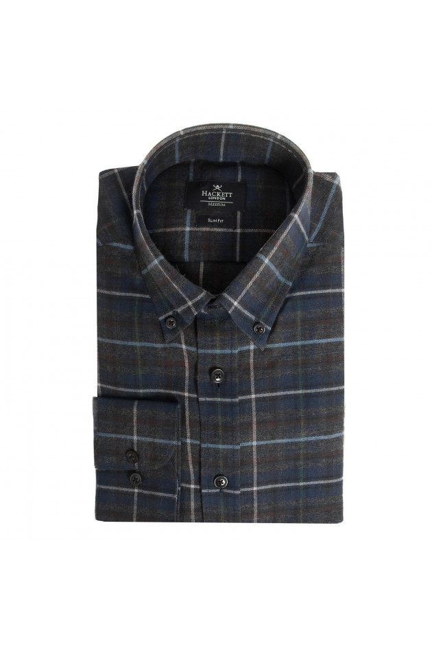 Hackett London Baumwollhemd in Blau/Braun gemustert