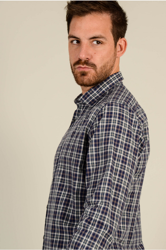Caliban Hemd SLIM FIT in Blau gemustert