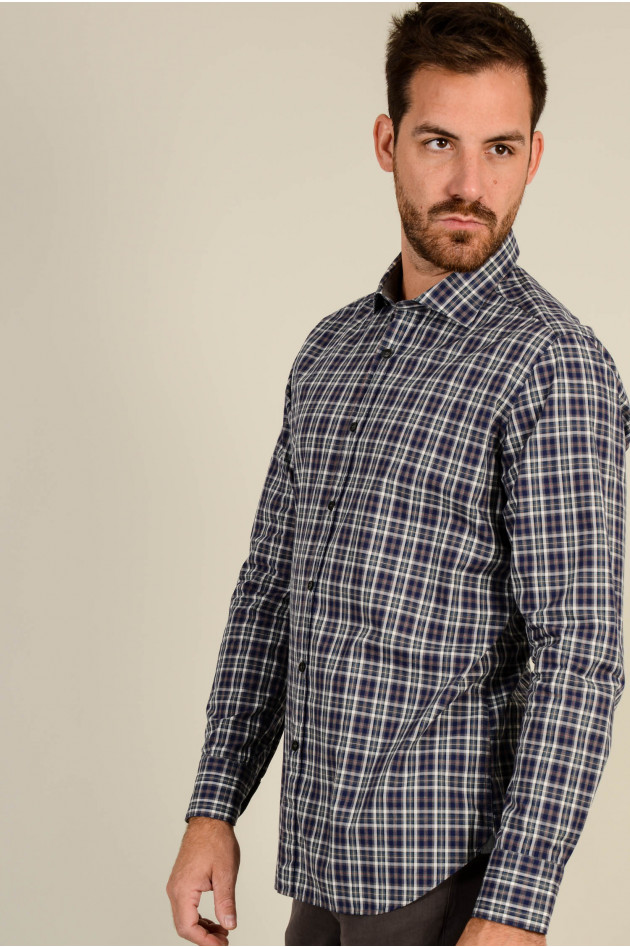 Caliban Hemd SLIM FIT in Blau gemustert