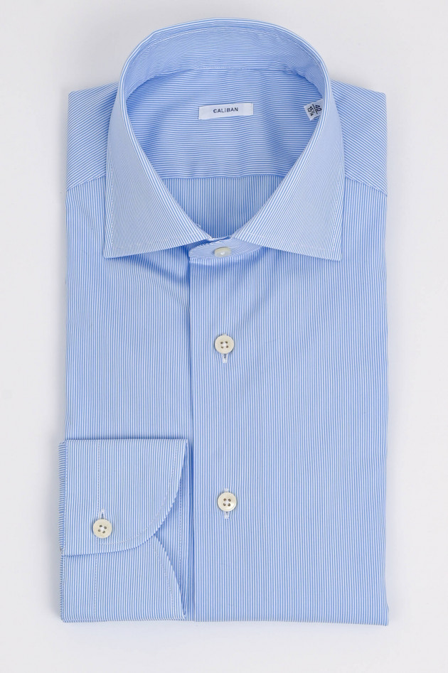 Caliban Hemd aus Baumwoll Mix in Blau/Weiß gestreift