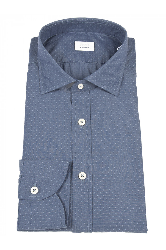 Caliban Hemd Grau/Blau gemustert