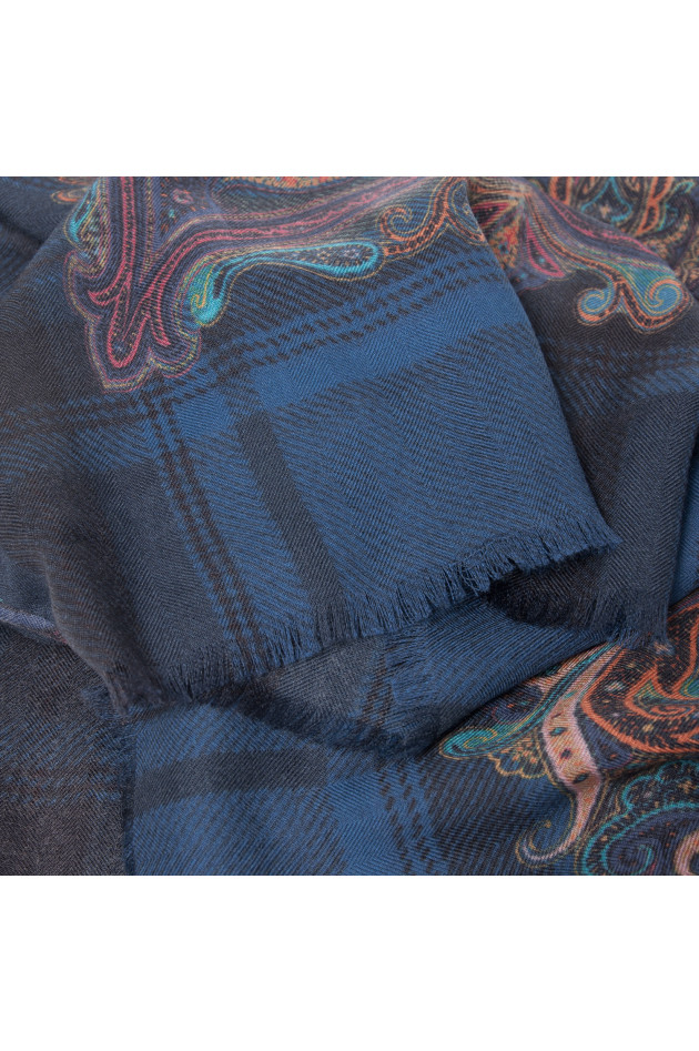 Etro Cashmereschal in Blau gemustert