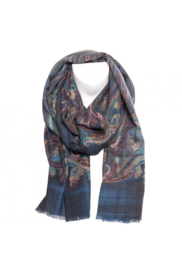 Etro Cashmereschal in Blau gemustert