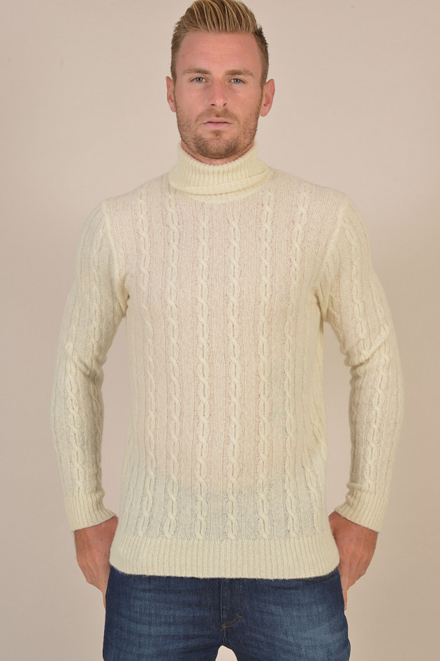 Circolo 1901 Rollkragenpullover mit Zopfstrickmuster in Natur