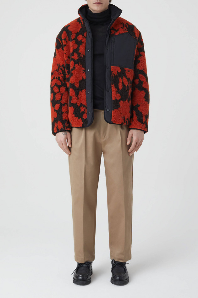 Closed Teddy Jacke in Rot/Schwarz gemustert