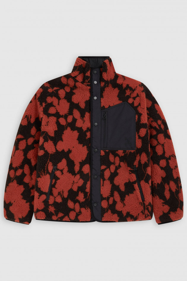 Closed Teddy Jacke in Rot/Schwarz gemustert
