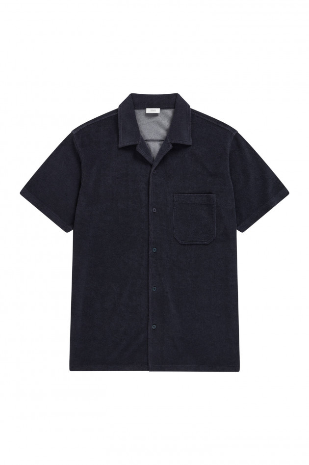 Closed Frottee-Shirt mit Knopfleiste in Navy