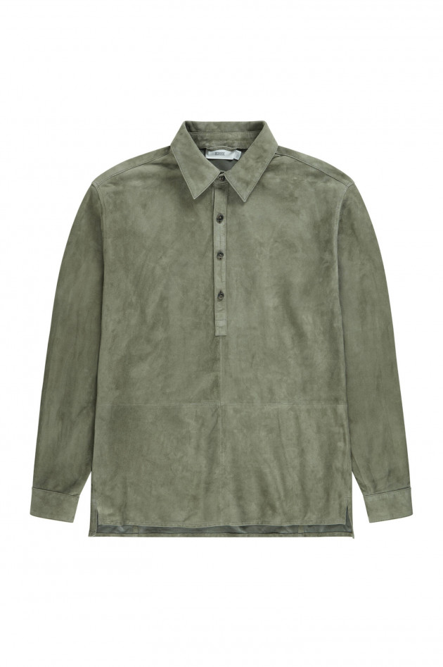 Closed Shirt aus Veloursleder in Oliv