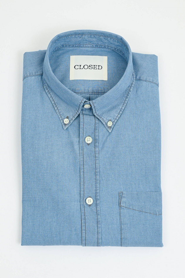 Closed Denim-Hemd mit Button-Down-Kragen in Light Blue