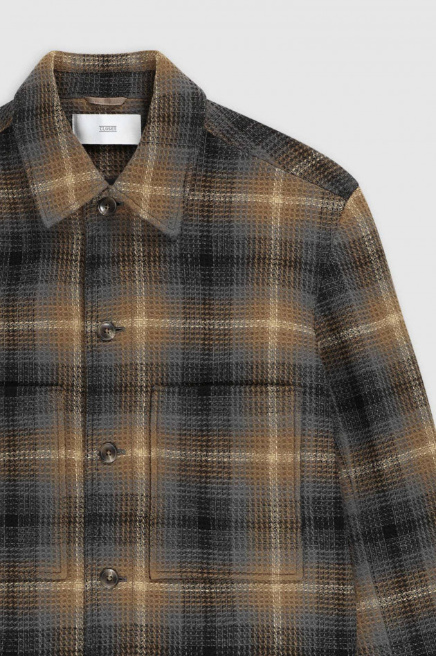 Closed Overshirt aus Wolle in Braun/Blau kariert