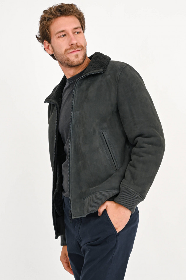 Closed Shearling-Bomberjacke in Anthrazit