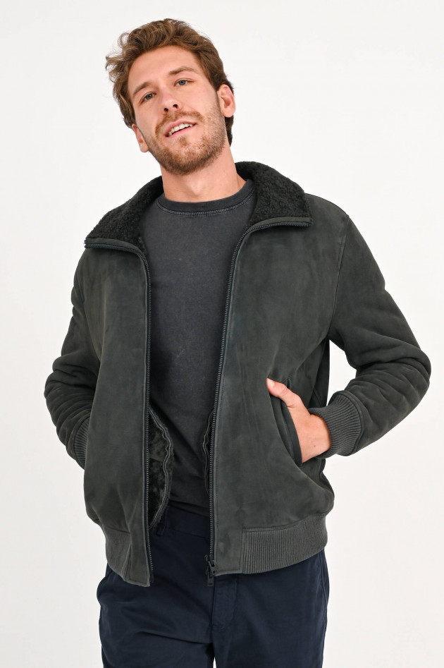 Closed Shearling-Bomberjacke in Anthrazit