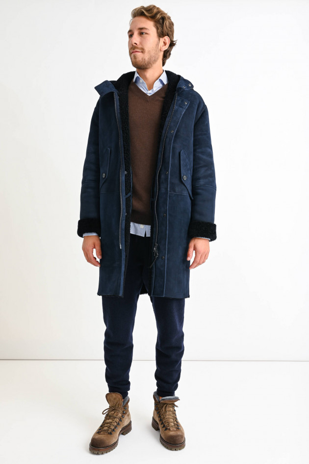 Closed Parka aus Lammfell in Indigo blau