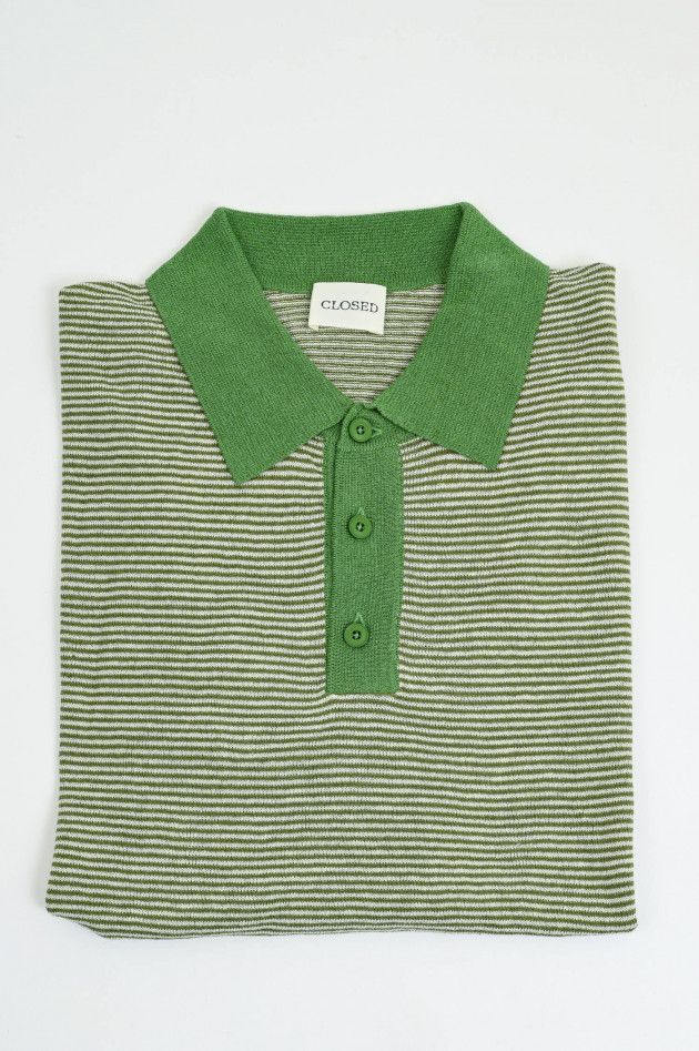 Closed Gestreiftes Poloshirt aus Leinen-Mix in Grün/Creme