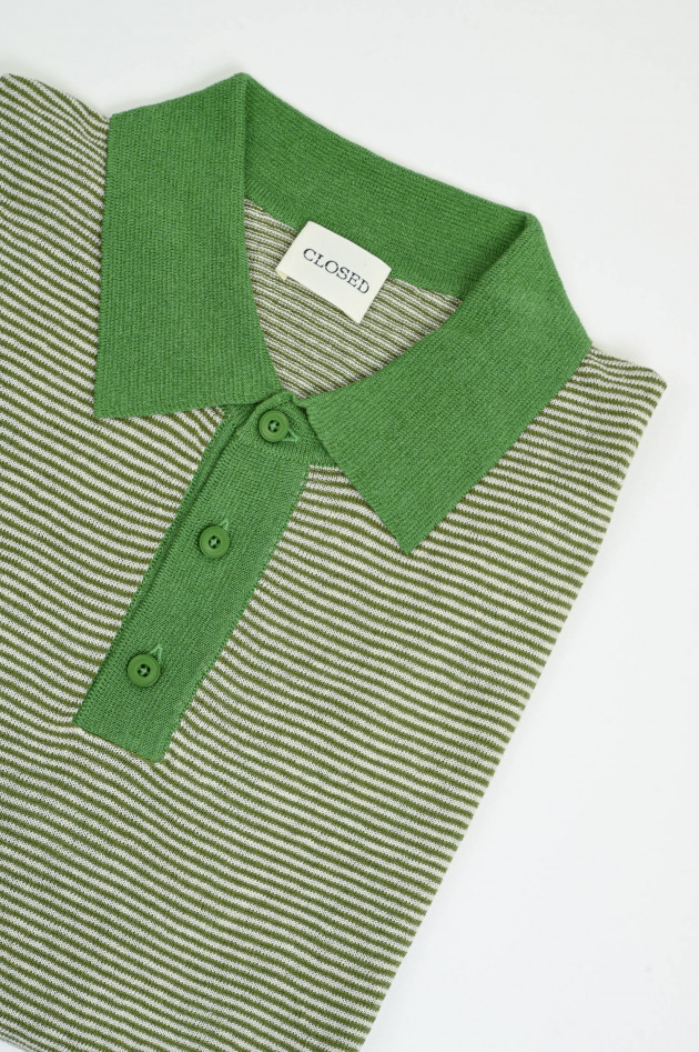 Closed Gestreiftes Poloshirt aus Leinen-Mix in Grün/Creme