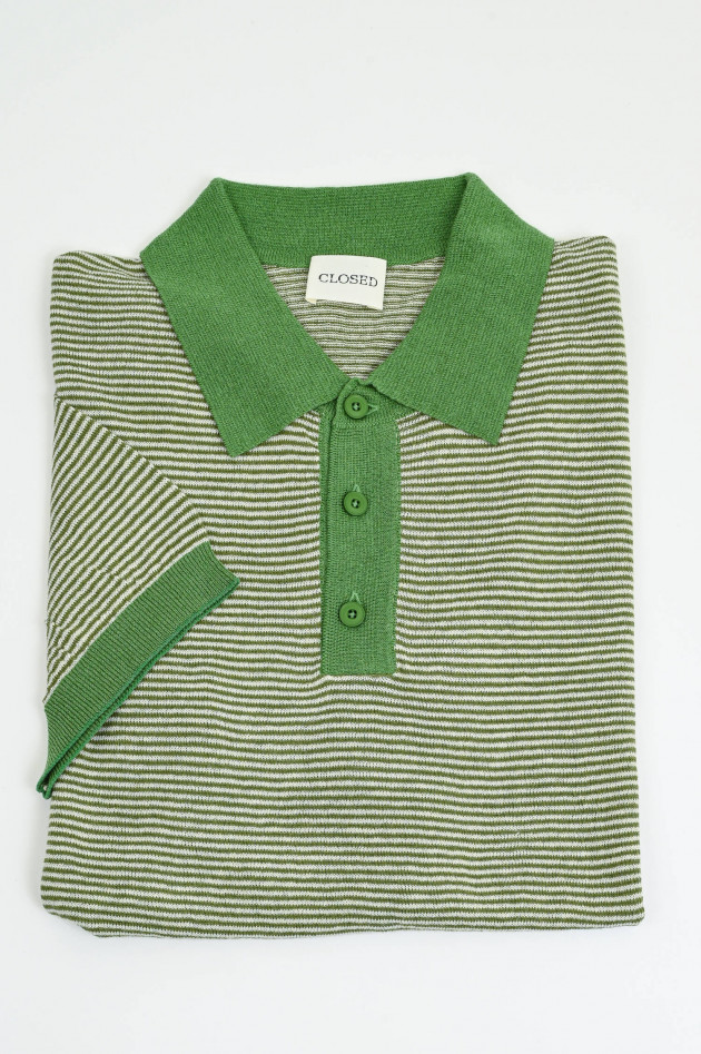 Closed Gestreiftes Poloshirt aus Leinen-Mix in Grün/Creme