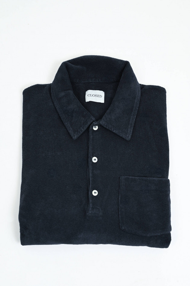 Closed Frottee-Langarm-Polo in Navy