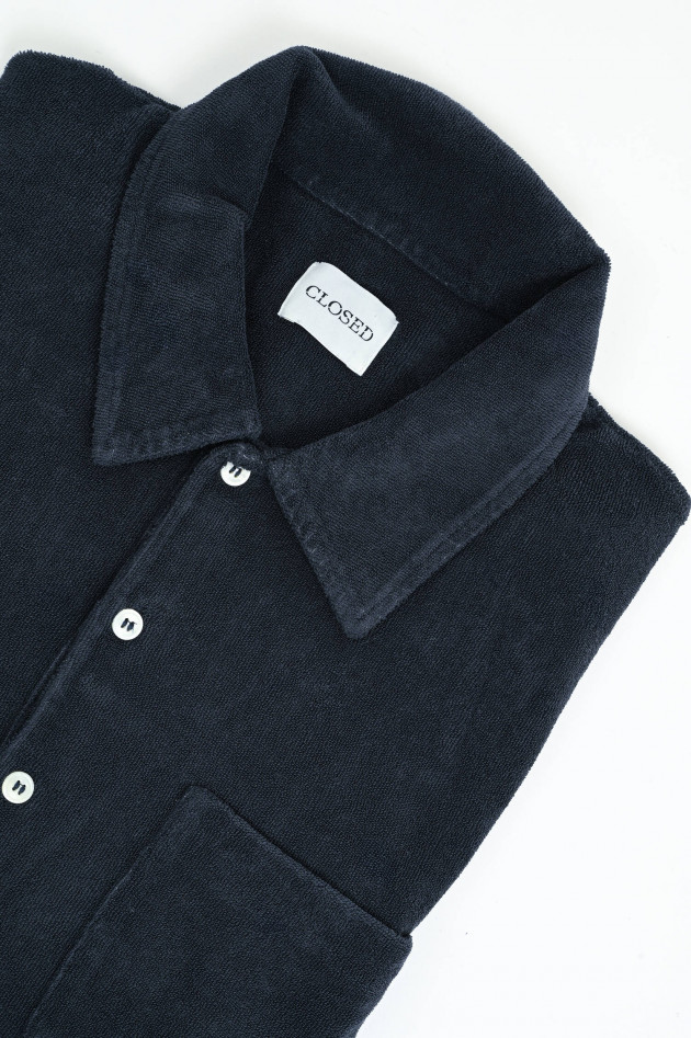 Closed Frottee-Langarm-Polo in Navy