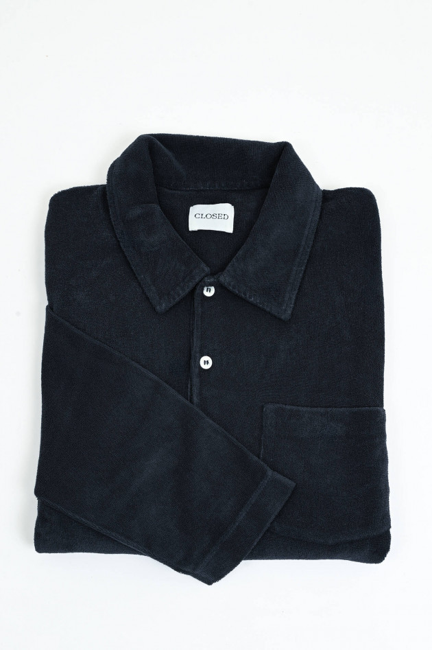 Closed Frottee-Langarm-Polo in Navy