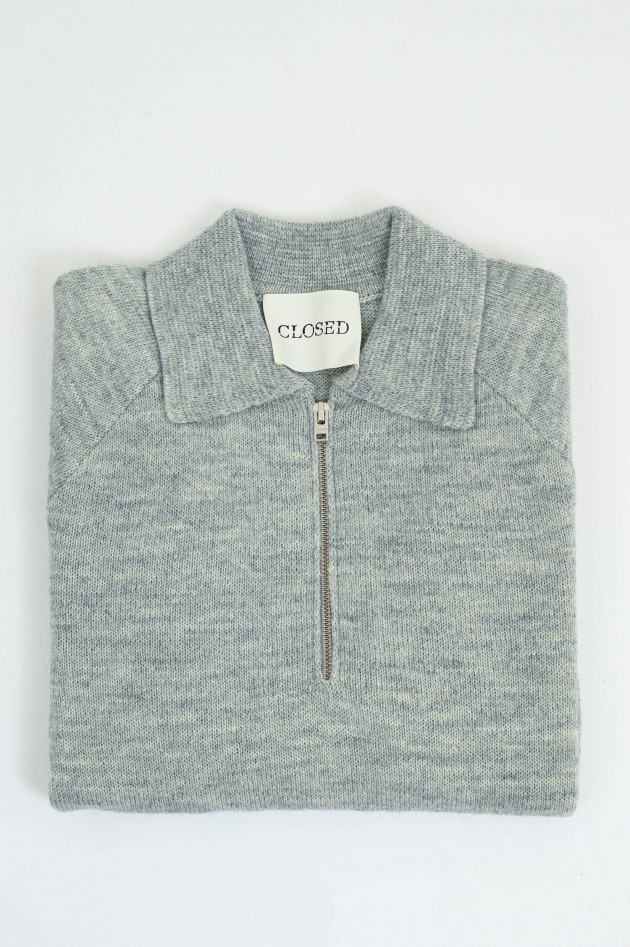 Closed Gestrickter Polo-Pullover in Light Grey Melange