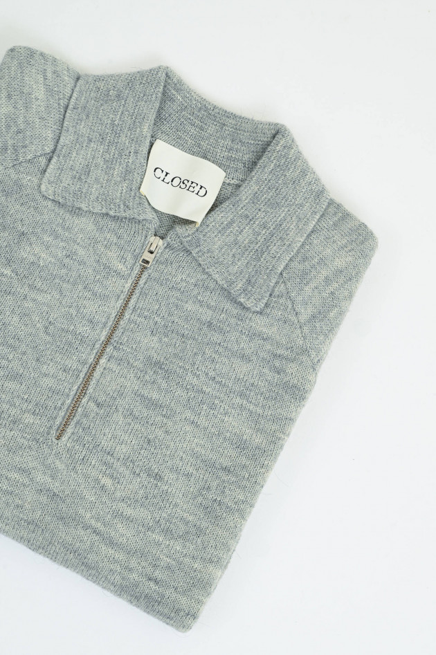 Closed Gestrickter Polo-Pullover in Light Grey Melange