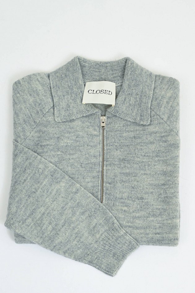 Closed Gestrickter Polo-Pullover in Light Grey Melange