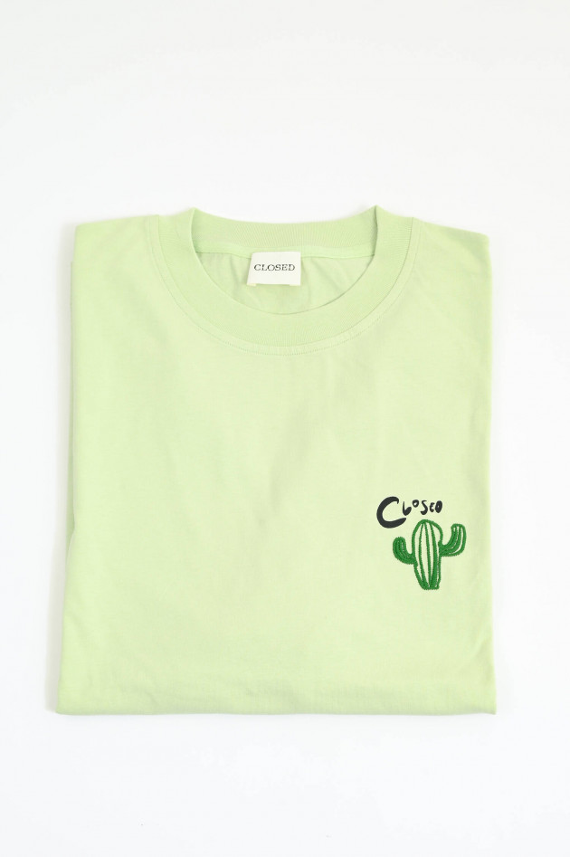 Closed T-Shirt mit gesticktem Kaktus in Minzgrün