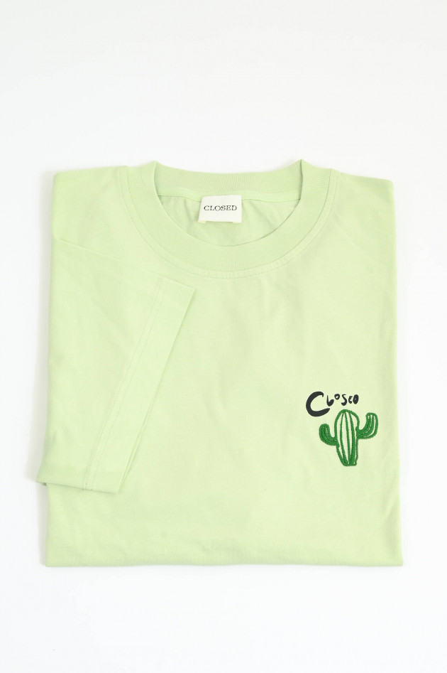Closed T-Shirt mit gesticktem Kaktus in Minzgrün