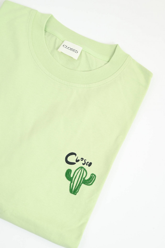 Closed T-Shirt mit gesticktem Kaktus in Minzgrün