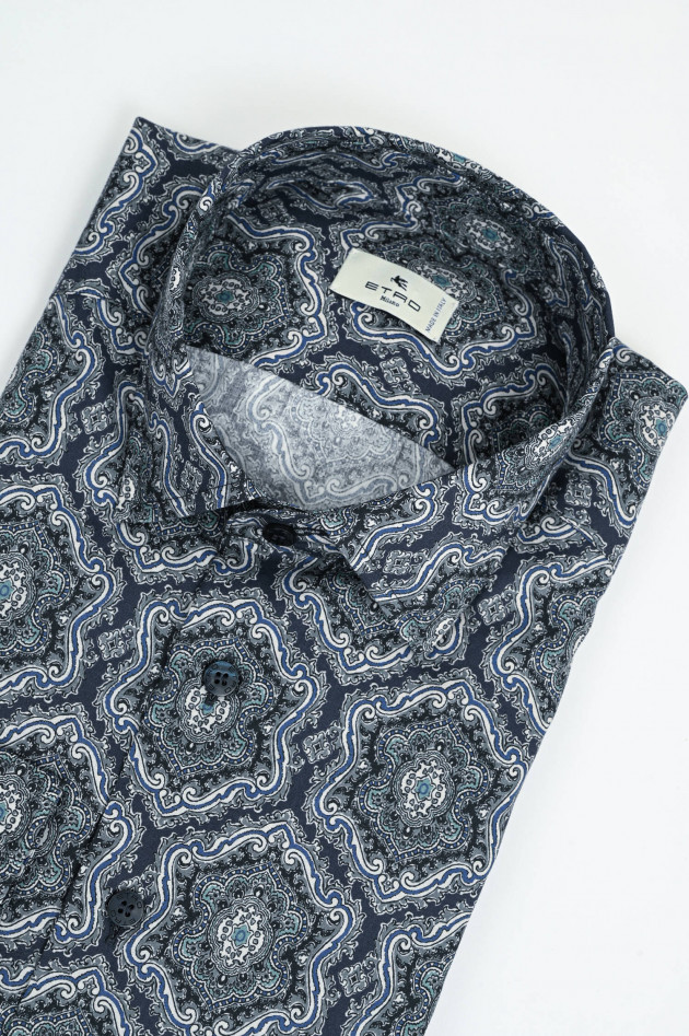Etro Gemustertes Hemd aus Baumwolle in Blau/Grau
