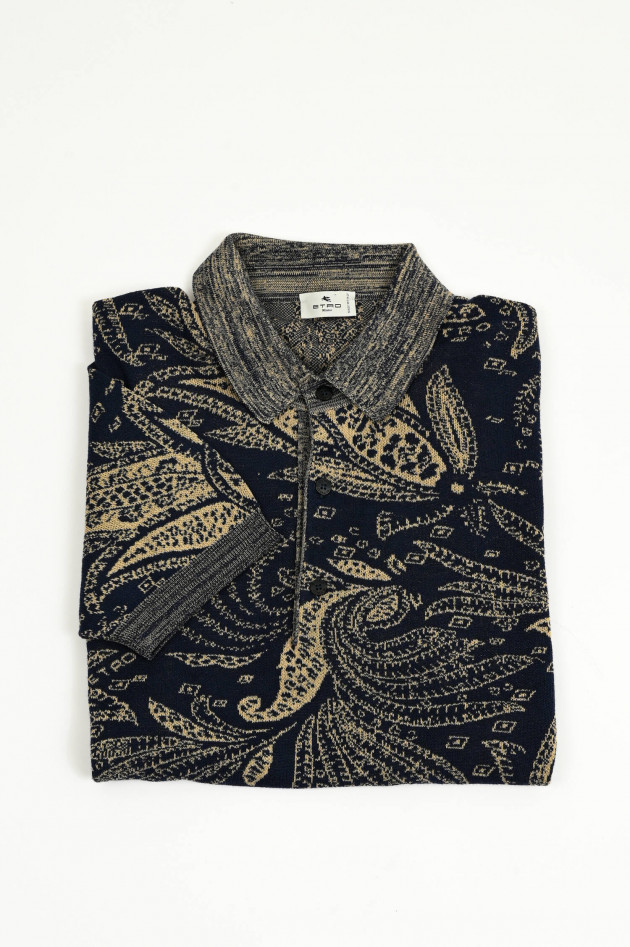 Etro Strick-Polo mit Paisley-Muster in Navy/Blau