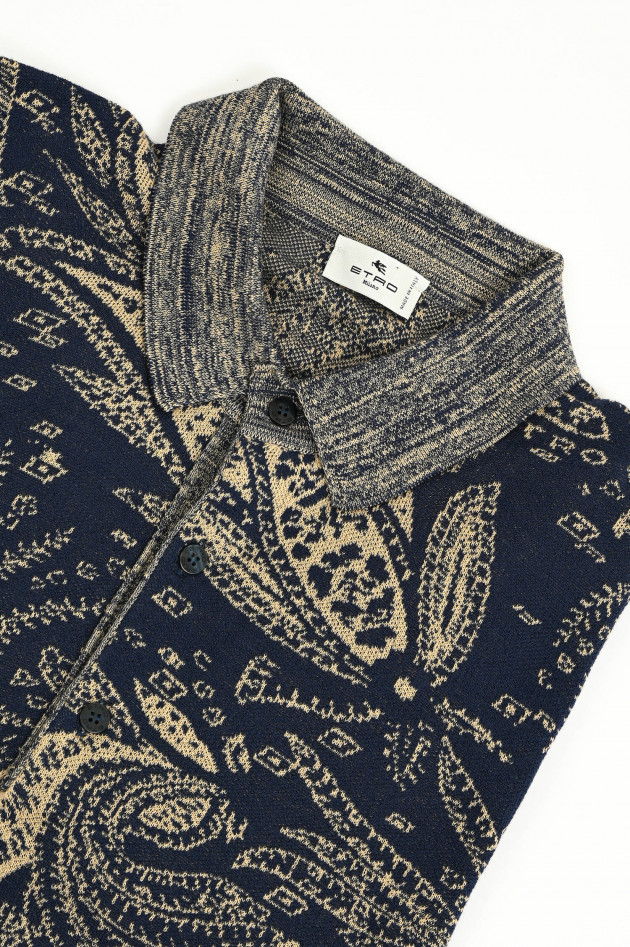 Etro Strick-Polo mit Paisley-Muster in Navy/Blau