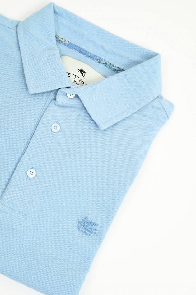 Etro  Kurzarm-Polo mit gemustertem Kragen in Hellblau