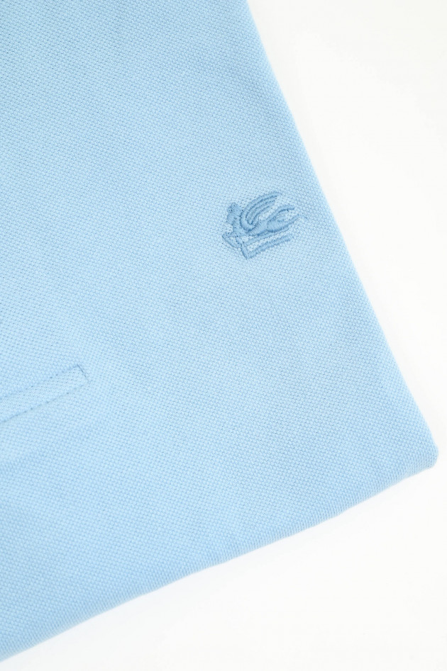 Etro  Kurzarm-Polo mit gemustertem Kragen in Hellblau