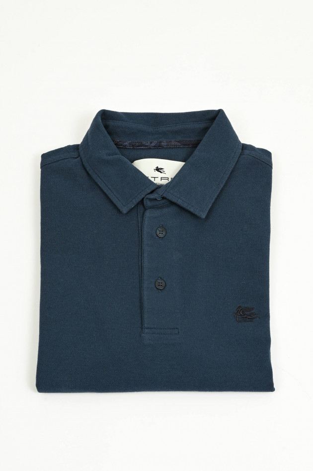Etro  Kurzarm-Polo mit gemustertem Kragen in Dunkelblau