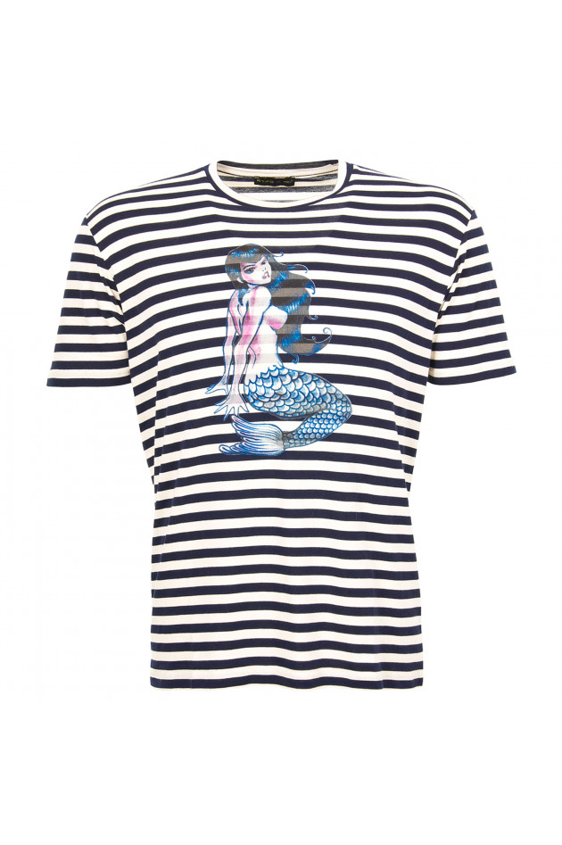 Etro T-Shirt in Blau/Weiß gemustert