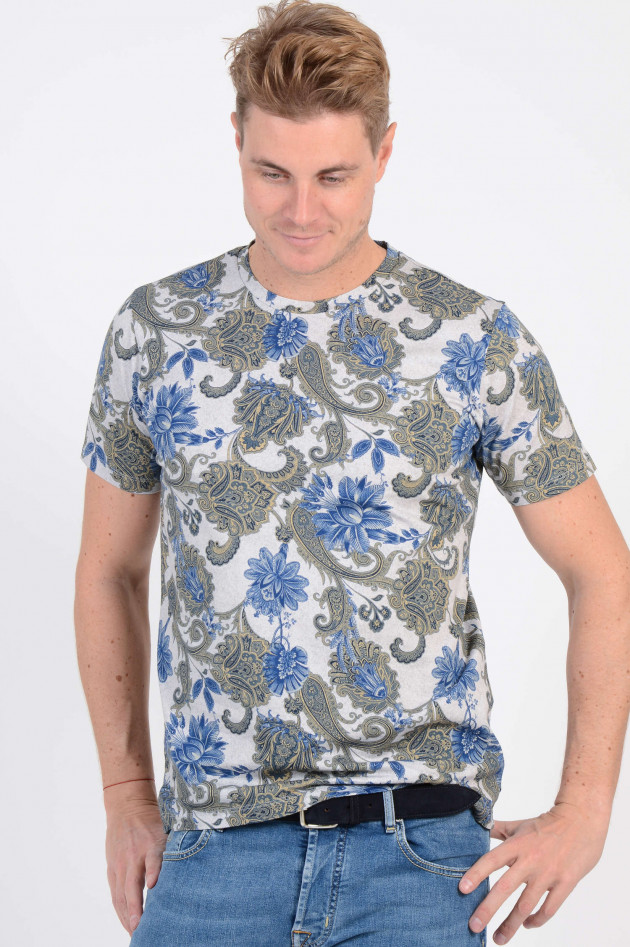 Etro T-Shirt in Grau/Blau gemustert