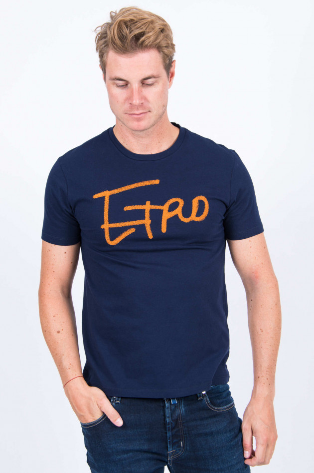 Etro T-Shirt mit Schriftzug in Navy