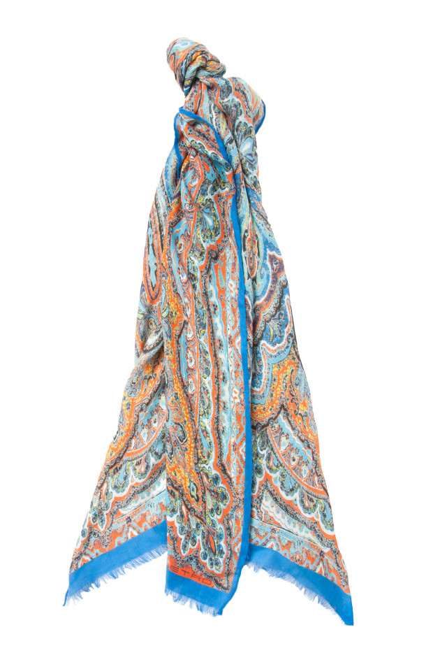 Etro Schal in Blau/Ornage gemustert