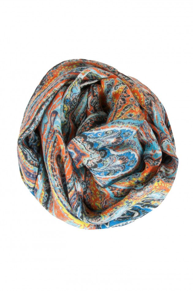Etro Schal in Blau/Ornage gemustert