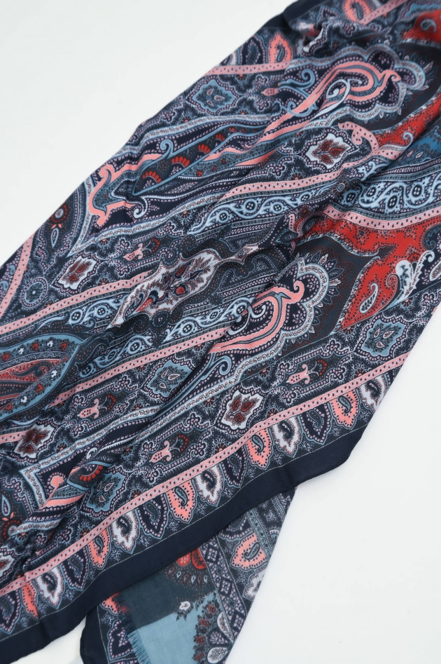 Etro Cashmere-Seiden Tuch mit Paisley-Print in Navy/Rot