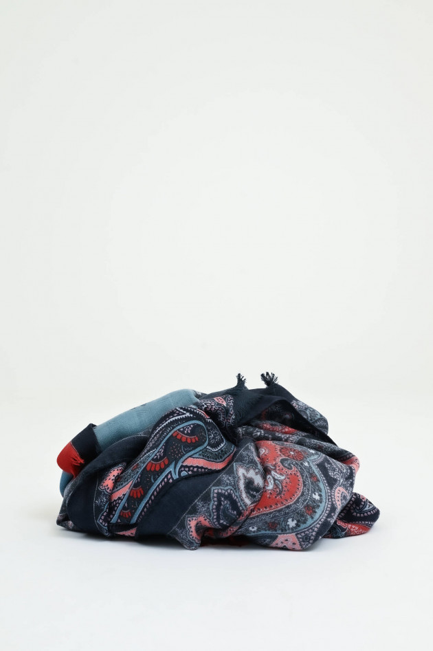 Etro Cashmere-Seiden Tuch mit Paisley-Print in Navy/Rot