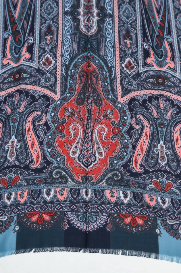Etro Cashmere-Seiden Tuch mit Paisley-Print in Navy/Rot