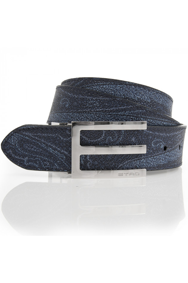 Etro Ledergürtel Blau/Braun strukturiert