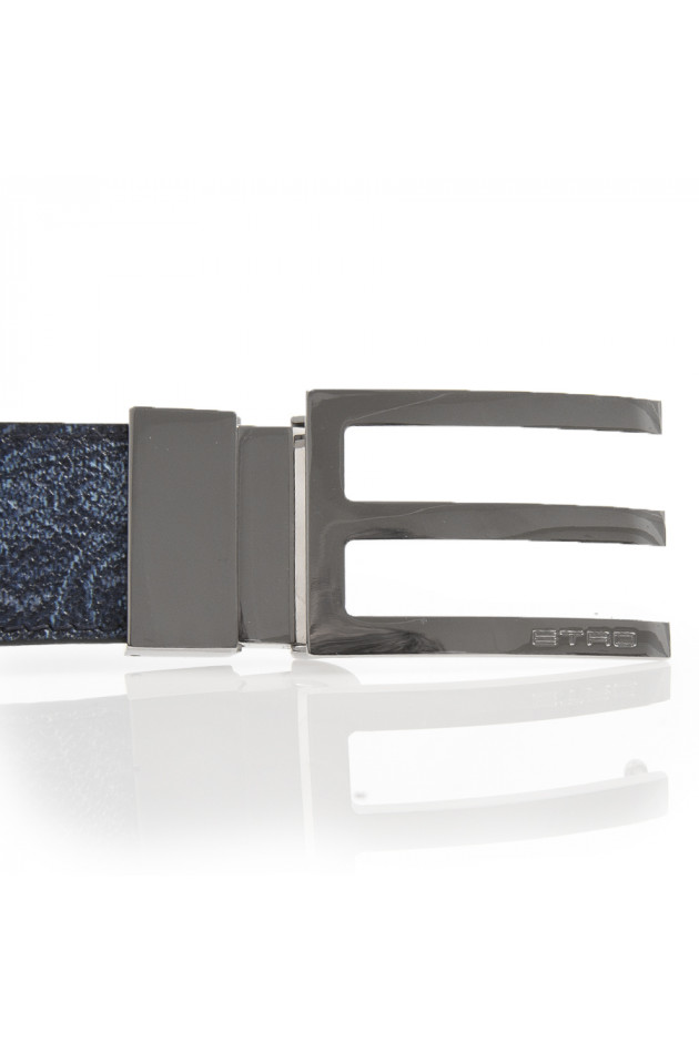 Etro Ledergürtel Blau/Braun strukturiert