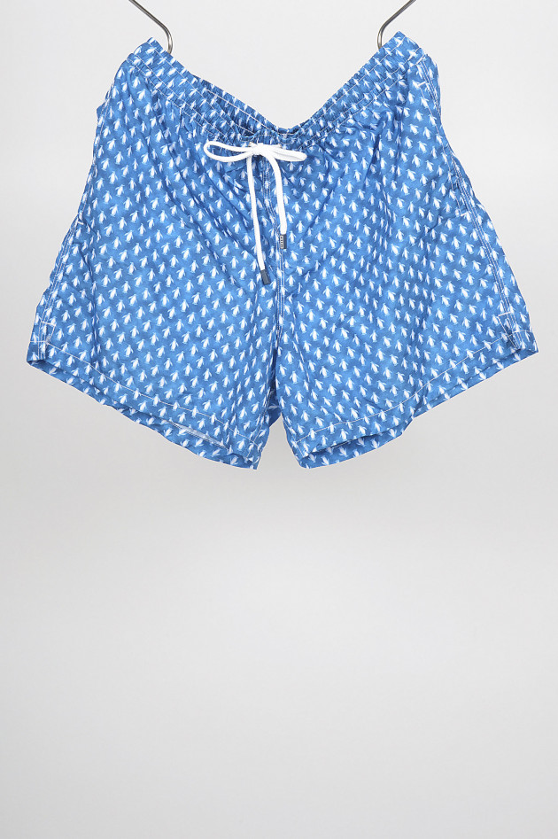 Fedeli Badehose mit Pinguin - Print in Blau