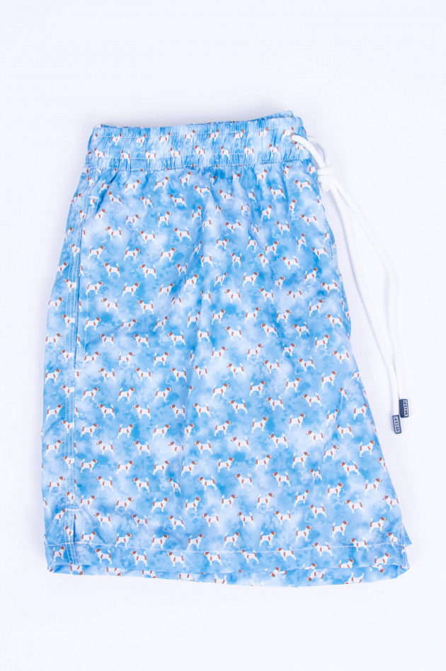 Fedeli Badeshorts mit Hunde-Print in Hellblau