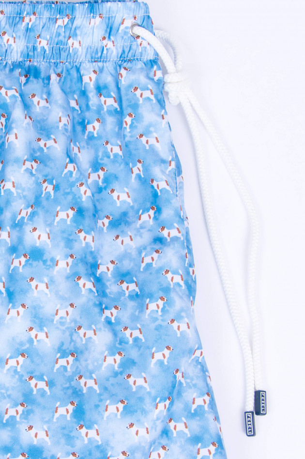 Fedeli Badeshorts mit Hunde-Print in Hellblau