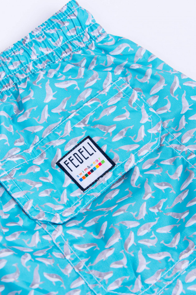 Fedeli Badeshorts mit Wal-Print in Türkis