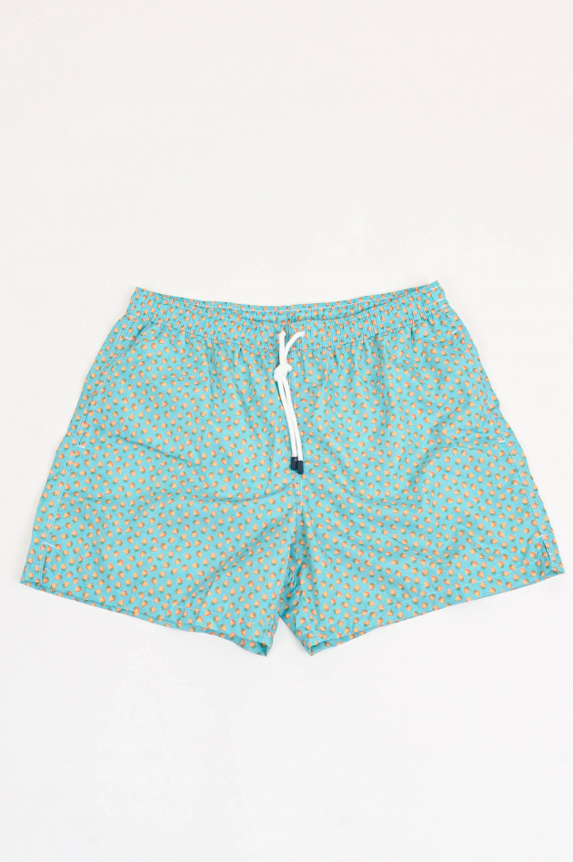 Fedeli Badehose mit Micro-Erdbeer-Print in Grün/Gelb